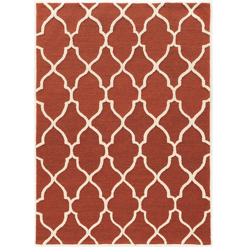 Linon Trio Geo Hand Tufted Polyester 5'x7' Rug in Rust Orange