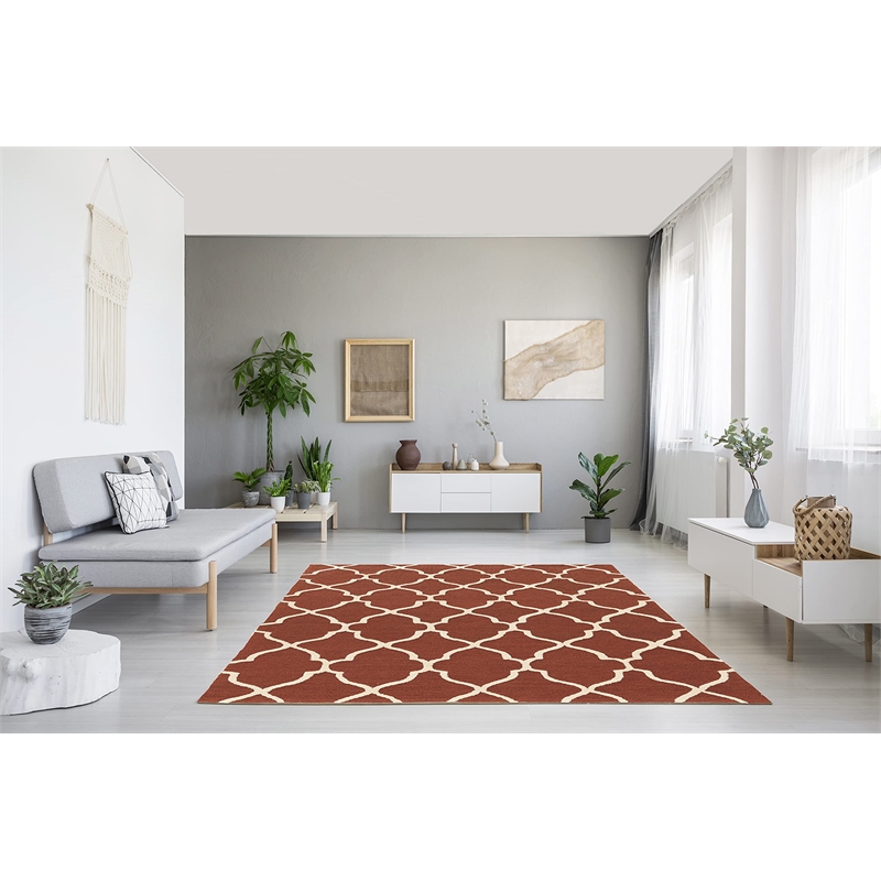 Linon Trio Geo Hand Tufted Polyester 8'x10' Rug in Rust Orange