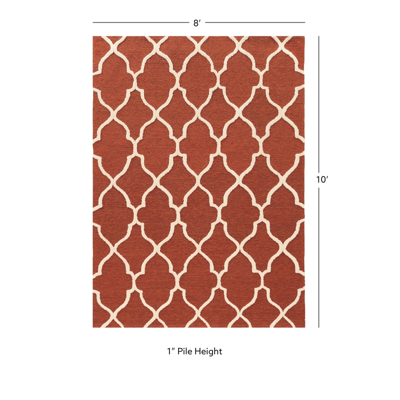 Linon Trio Geo Hand Tufted Polyester 8'x10' Rug in Rust Orange