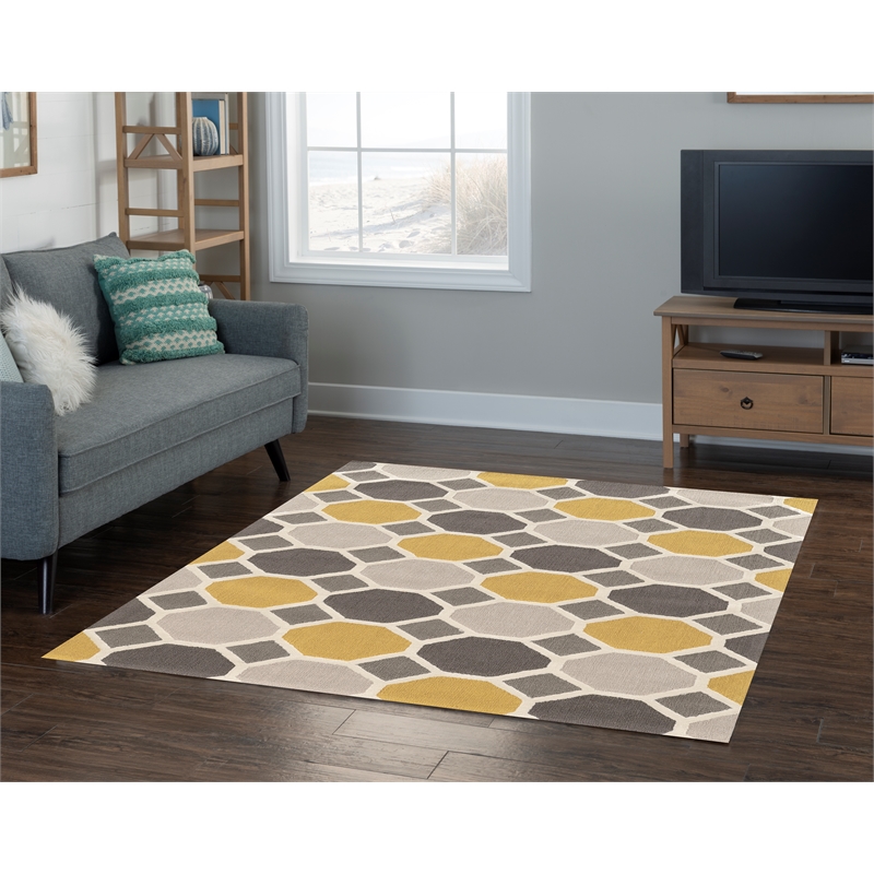 Linon Trio Ceramic Hand Tufted Polyester 5'x7' Area Rug in Gray