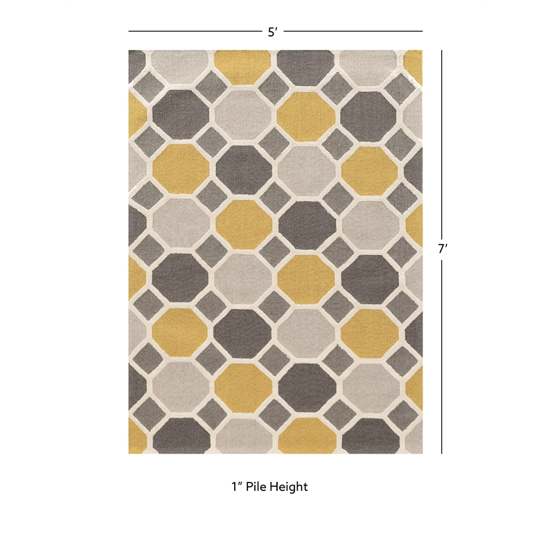 Linon Trio Ceramic Hand Tufted Polyester 5'x7' Area Rug in Gray