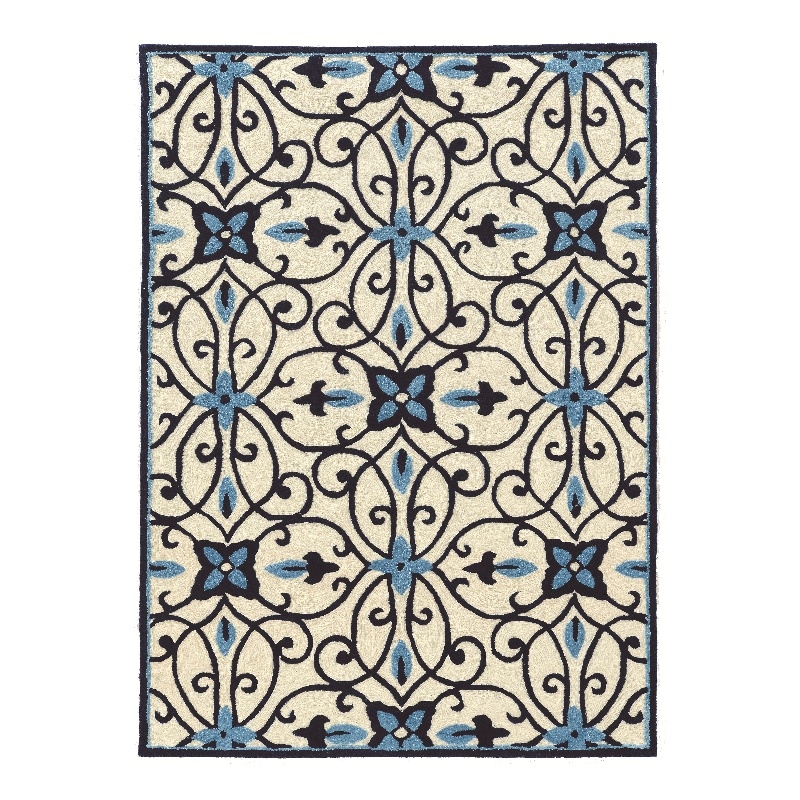 Linon Trio Gardenia Hand Tufted Polyester 5'x7' Rug in Ivory