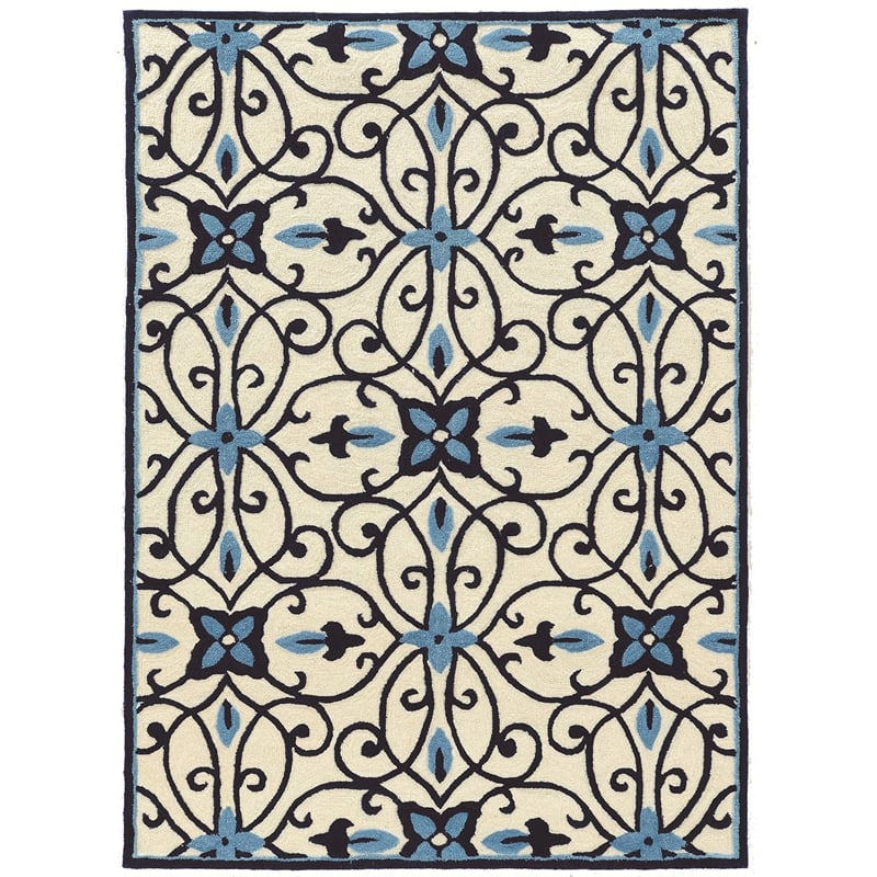 Linon Trio Gardenia Hand Tufted Polyester 8'x10' Rug in Ivory