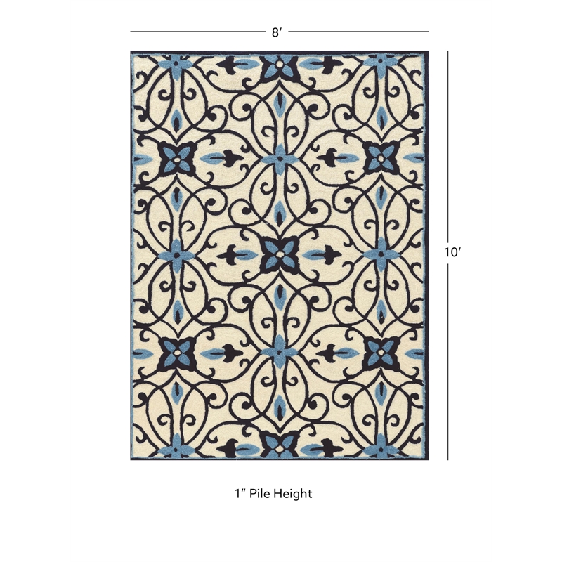 Linon Trio Gardenia Hand Tufted Polyester 8'x10' Rug in Ivory