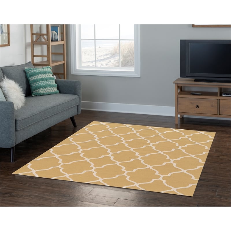Linon Trio Geo Hand Tufted Polyester 5'x7' Rug in Yellow