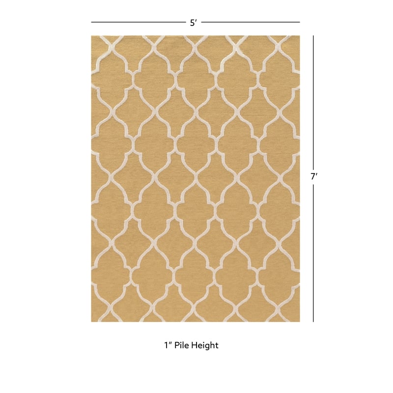 Linon Trio Geo Hand Tufted Polyester 5'x7' Rug in Yellow