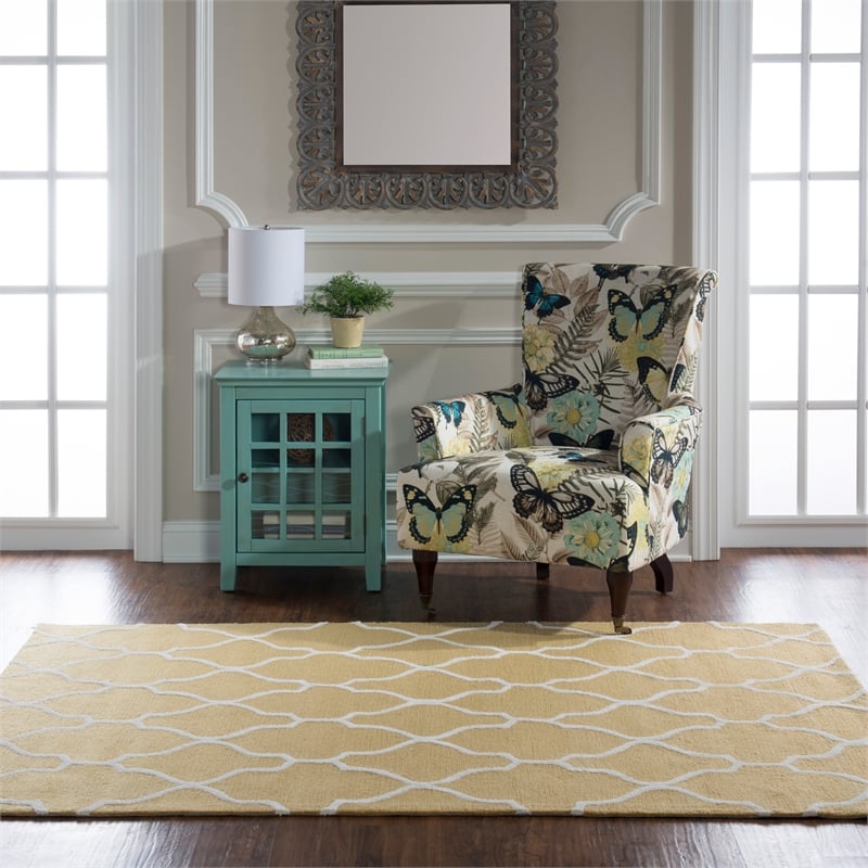 Linon Trio Geo Hand Tufted Polyester 5'x7' Rug in Yellow