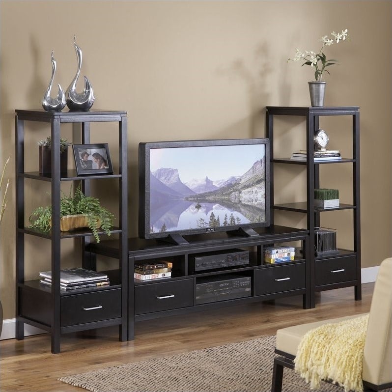 Linon Sutton Plasma Center TV Stand and Towers Set - 84026BLK-