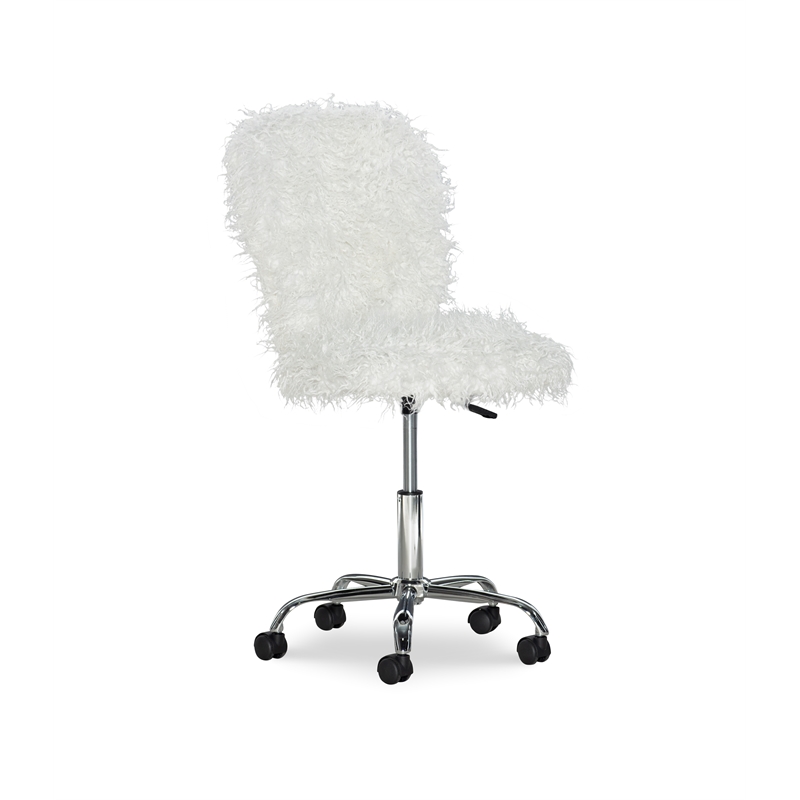 Linon Cami Faux Fur Upholstered Armless, White Armless Desk Chair