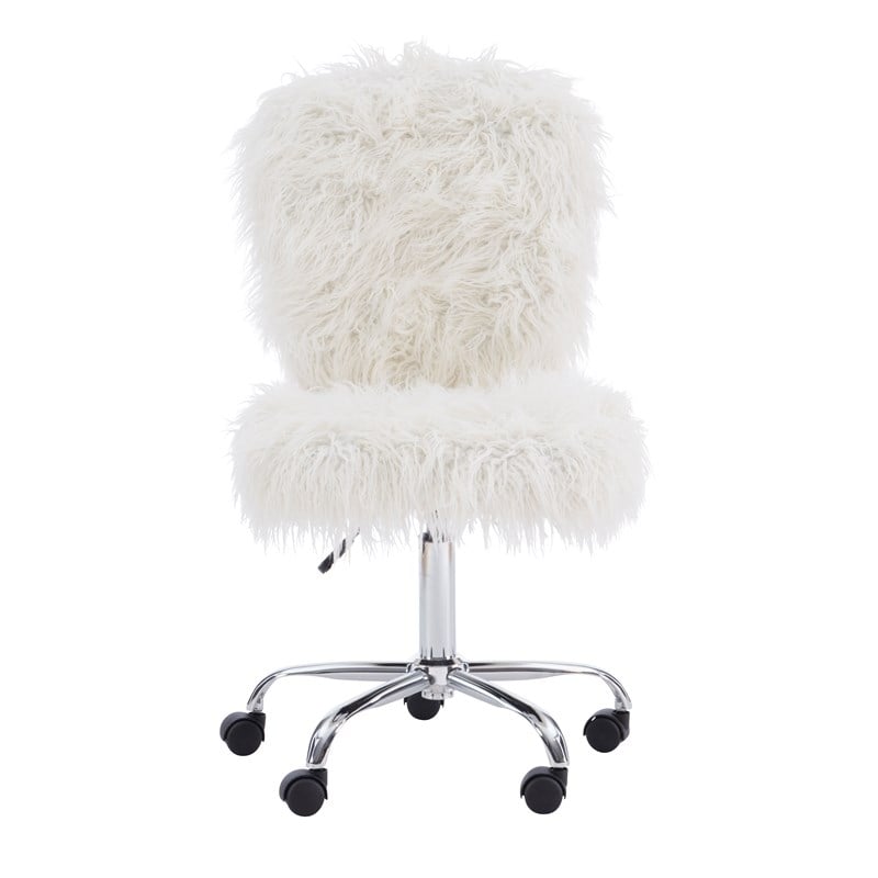 Linon Cami Faux Fur Upholstered Armless Office Task Chair in White