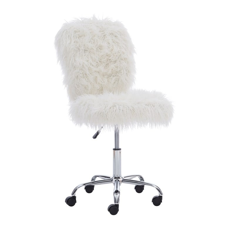 Linon Cami Faux Fur Upholstered Armless Office Task Chair in White