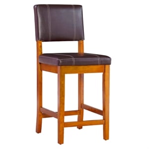 linon milano faux leather bar stool in walnut