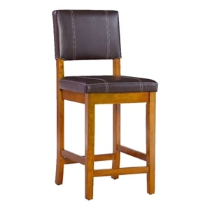 Linon Milano 24.8&quot High Wooden Counter Stool in Dark Brown Faux Leather