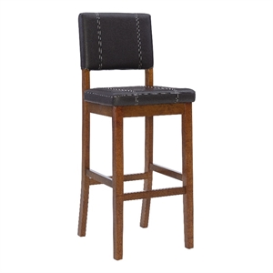 Linon Milano 30.5&quot Solid Wood & Faux Leather Bar Stool in Dark Brown