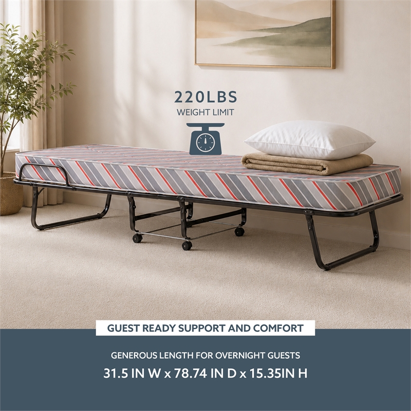 Linon Torino Metal and Fabric Folding Bed in Gray