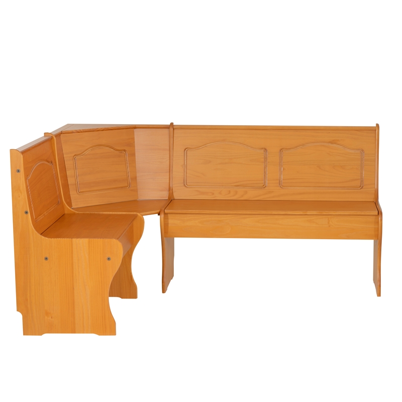 Linon Chelsea Dining Nook Corner Unit with Storage in Honey Stained Pine Wood