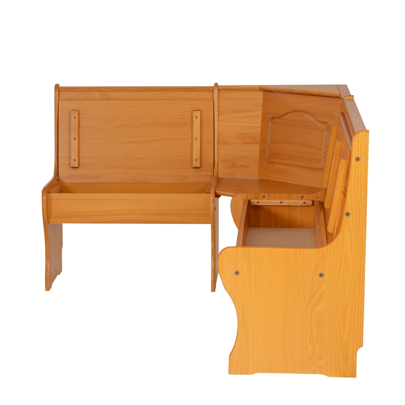 Linon Chelsea Dining Nook Corner Unit with Storage in Honey Stained Pine Wood
