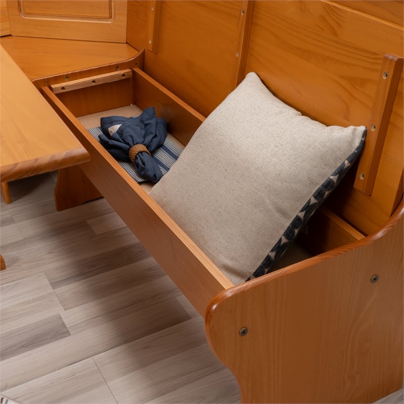 Linon Chelsea Dining Nook Corner Unit with Storage in Honey Stained Pine Wood