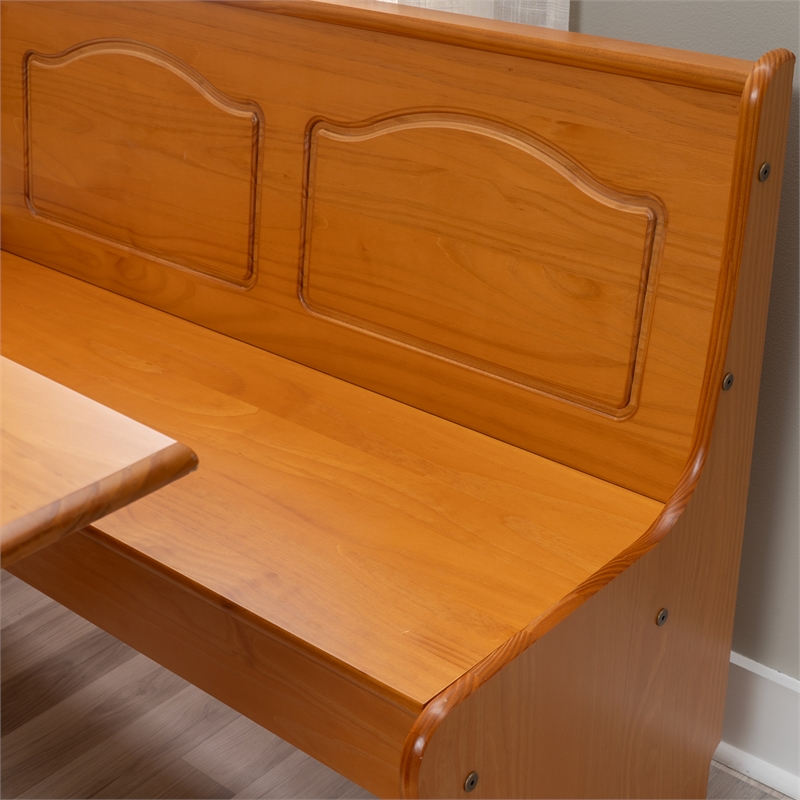 Linon Chelsea Dining Nook Corner Unit with Storage in Honey Stained Pine Wood