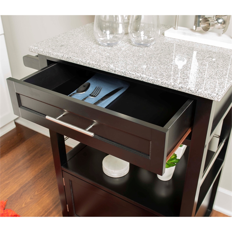 Linon Mitchell Wood Granite Top Kitchen Cart In Black 464808blk01u
