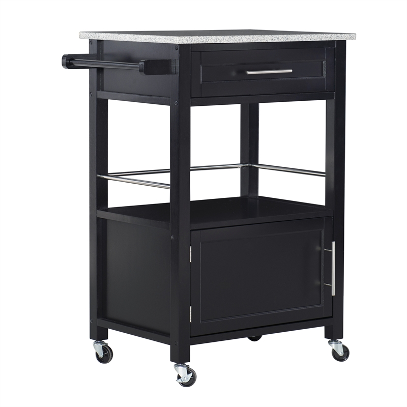 Linon Mitchell Wood Granite Top Kitchen Cart in Black Cymax Business