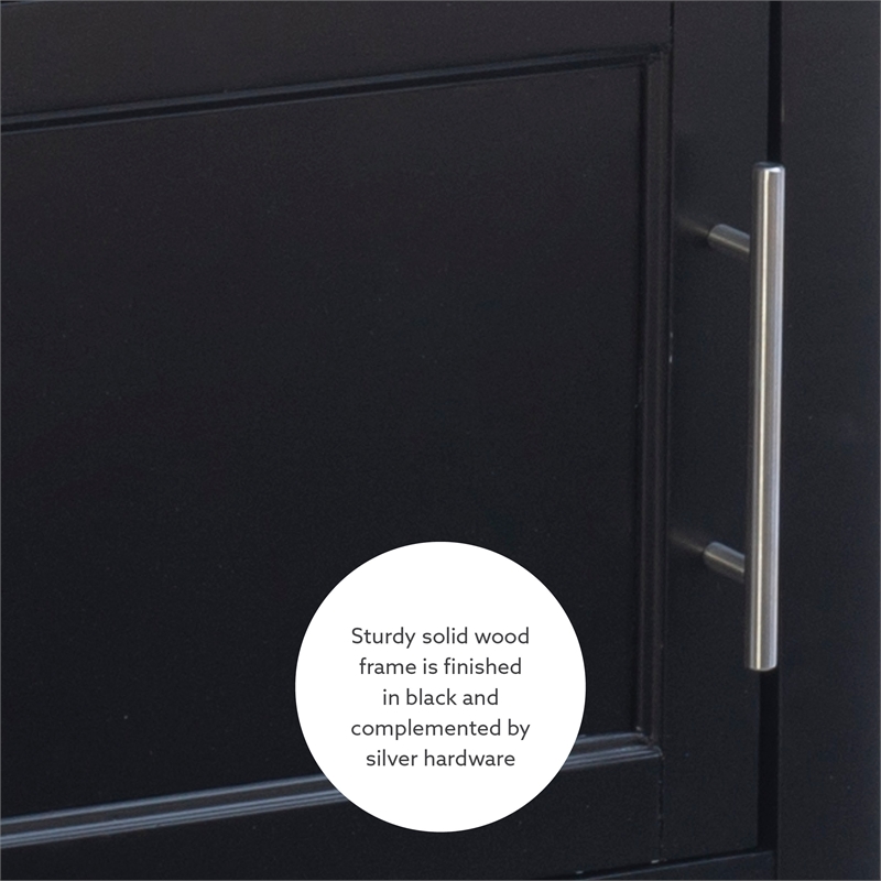 Linon Mitchell Wood Granite Top Rolling Kitchen Cart Ample Storage in Black