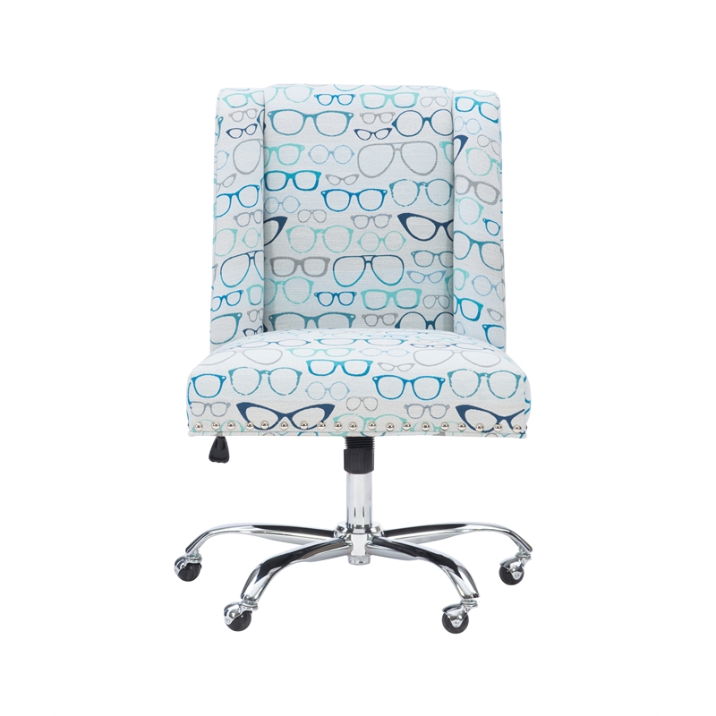 Linon Draper Wood Upholstered Glasses Office Chair in Blue