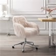 Linon Fiona Faux Fur Swivel Office Chair with Wheels in Pink