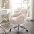 Linon Fiona Faux Fur Swivel Office Chair with Wheels in Pink