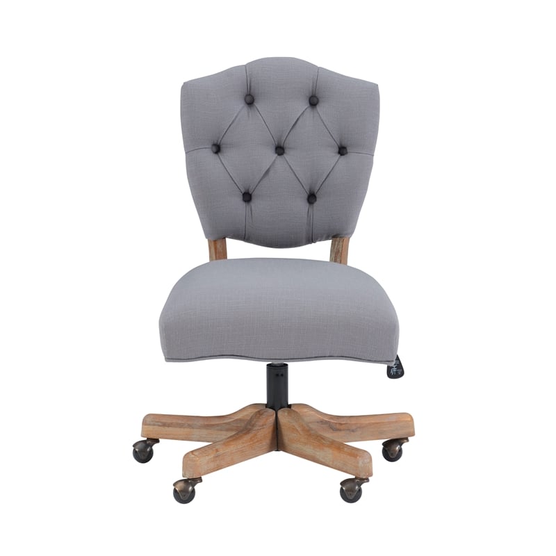 Linon Kelsey Graywash Wood Base Upholstered Tufted Swivel Office Chair in Gray