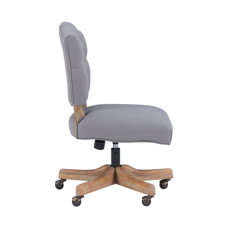 Linon Kelsey Graywash Wood Base Upholstered Tufted Swivel Office Chair in Gray