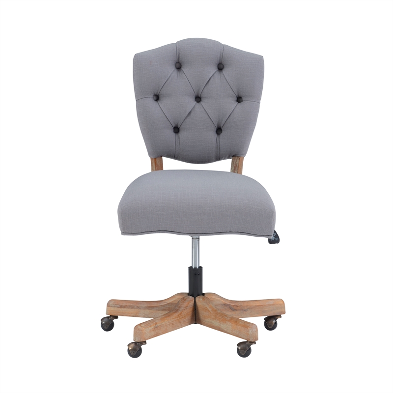 Linon Kelsey Graywash Wood Base Upholstered Tufted Swivel Office Chair in Gray