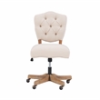 Linon Kelsey Graywash Wood Base Upholstered Tufted Swivel Office Chair in Beige