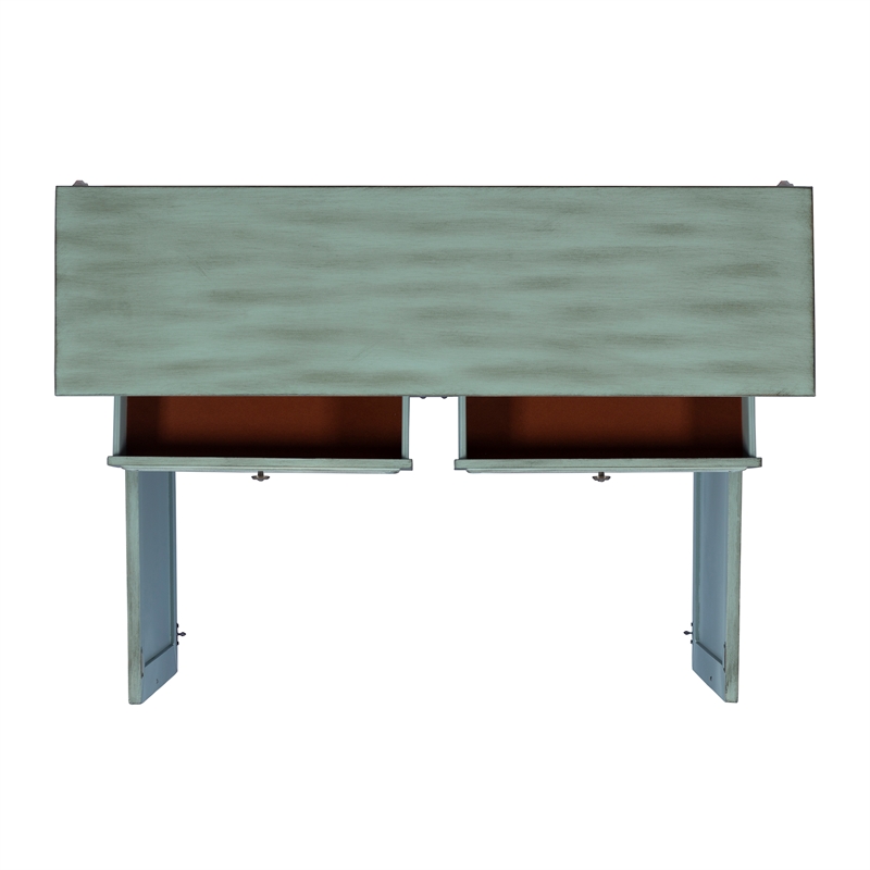 Linon Clancy Slim Storage Cabinet White Decorative Panels in Antique Blue Wood