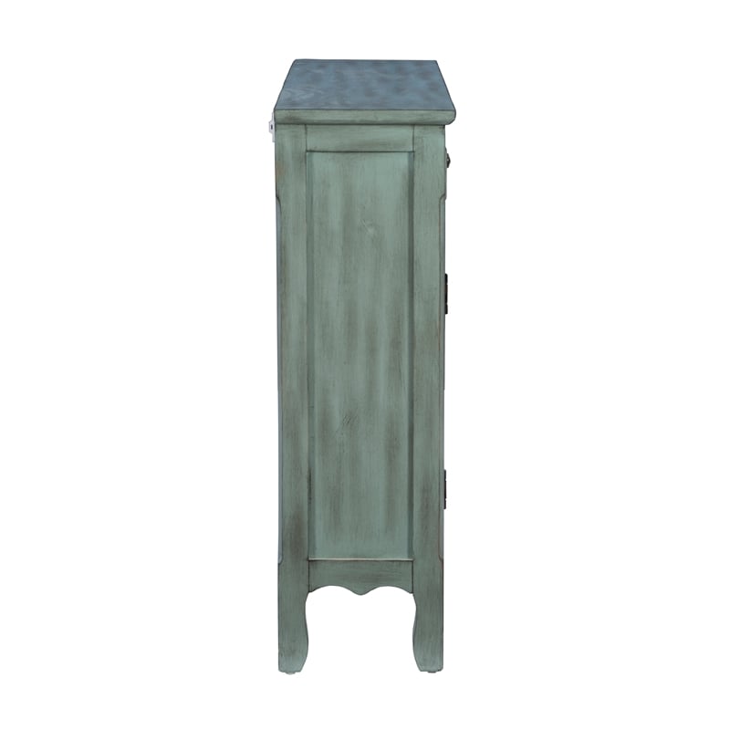 Linon Clancy Slim Storage Cabinet White Decorative Panels in Antique Blue Wood