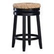 Linon Maya 25.5&quot Rubberwood Counter Stool Natural Seagrass Swivel Seat in Black