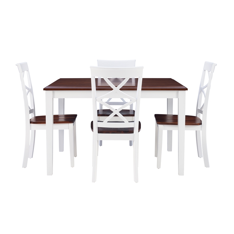Linon Harrison Five Piece 2 Tone Dining Set in Cherry/White Finished Wood