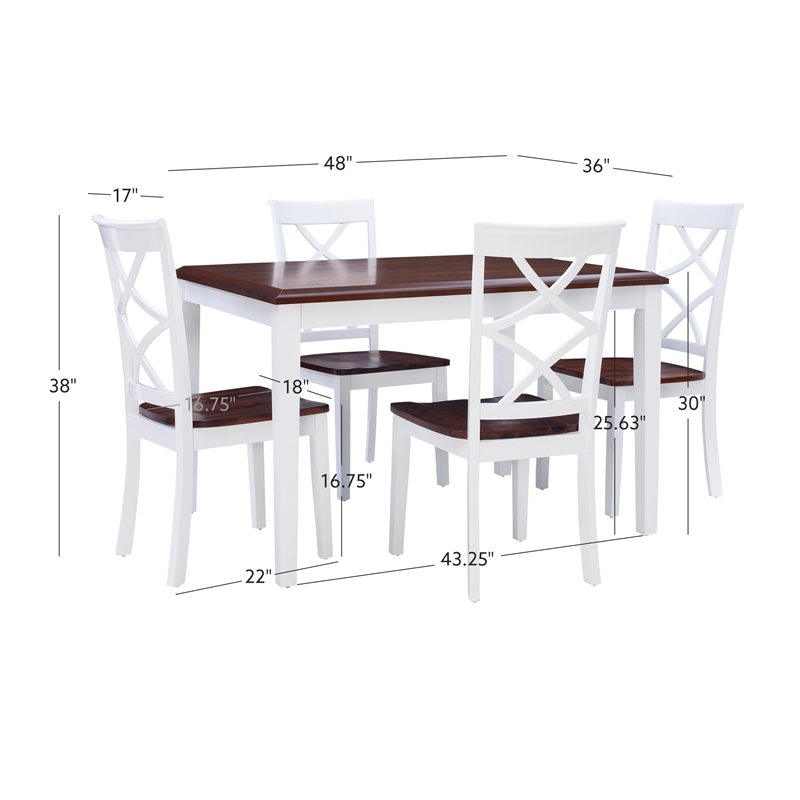 Linon Harrison Five Piece 2 Tone Dining Set in Cherry/White Finished Wood