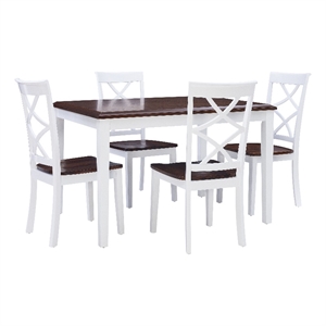 Linon Harrison Five Piece 2 Tone Dining Set in Cherry/White Finished Wood