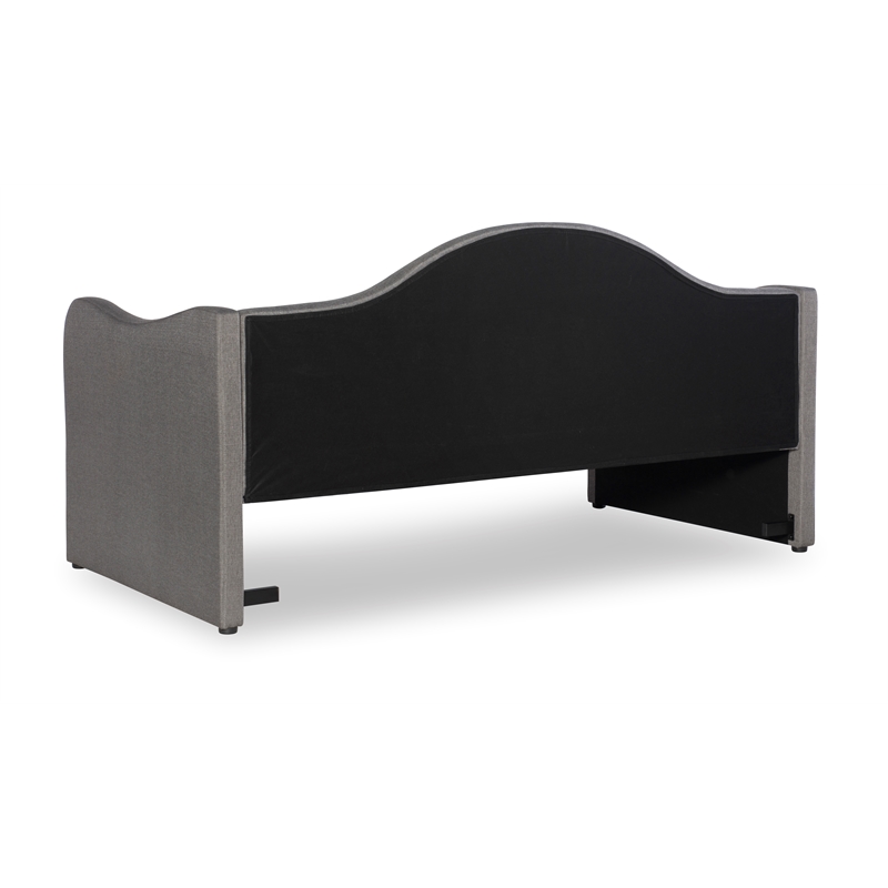 Linon Siena Upholstered Day Bed with Trundle in Gray Fabric and Black Legs