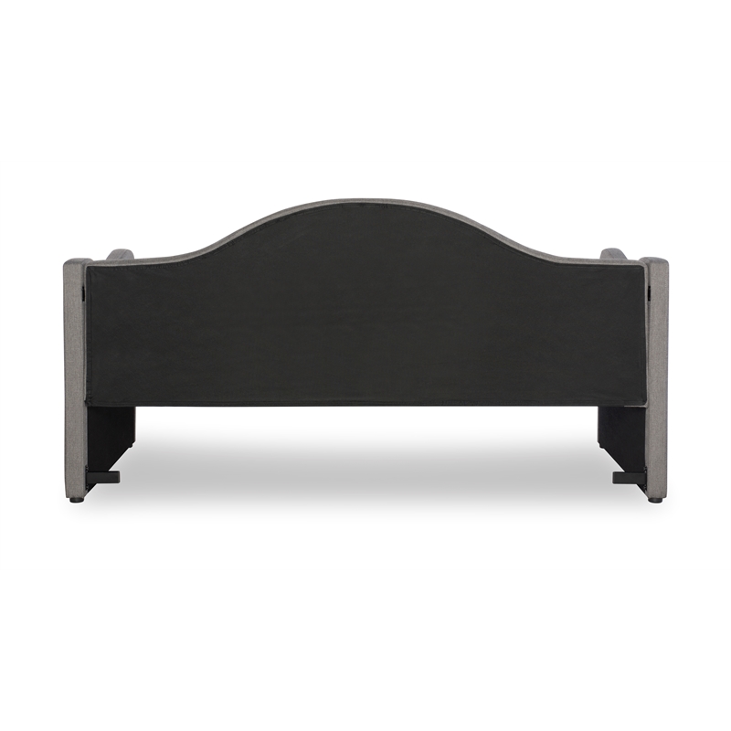Linon Siena Upholstered Day Bed with Trundle in Gray Fabric and Black Legs