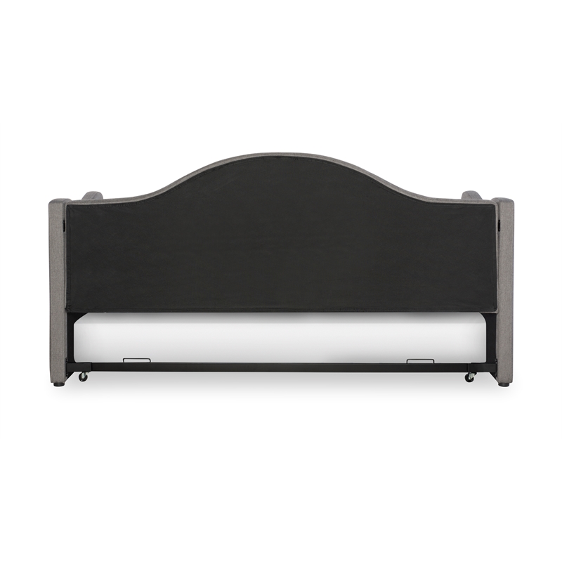 Linon Siena Upholstered Day Bed with Trundle in Gray Fabric and Black Legs