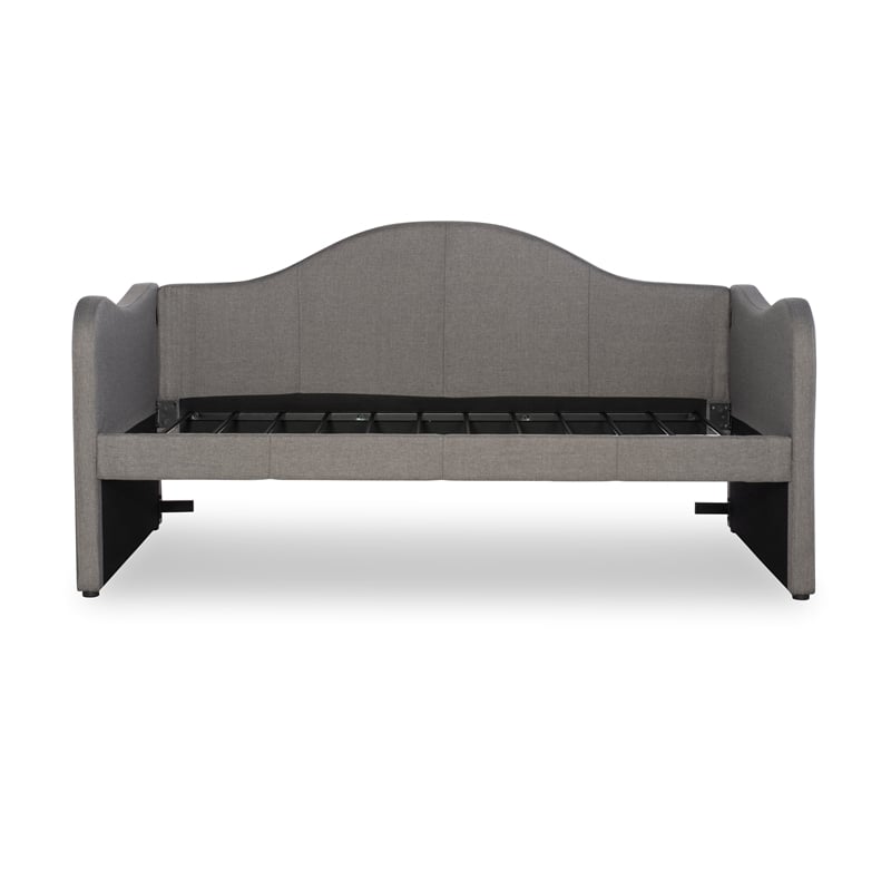 Linon Siena Upholstered Day Bed with Trundle in Gray Fabric and Black Legs