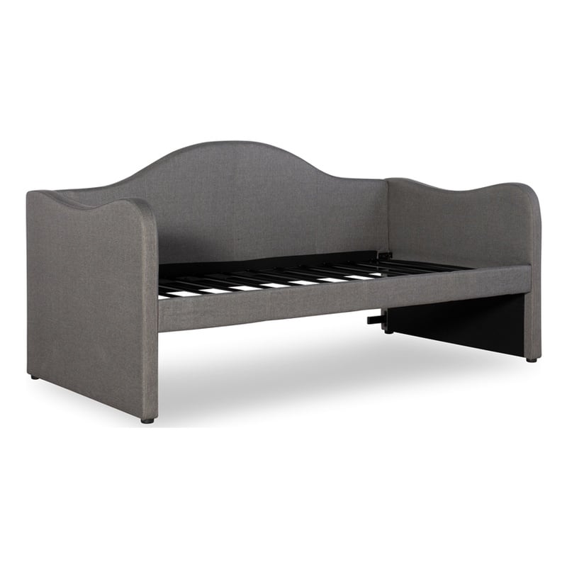 Linon Siena Upholstered Day Bed with Trundle in Gray Fabric and Black Legs