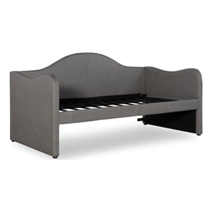 Linon Siena Upholstered Day Bed with Trundle in Gray Fabric and Black Legs