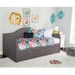 Linon Siena Upholstered Day Bed with Trundle in Gray Fabric and Black Legs
