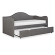 Linon Siena Upholstered Day Bed with Trundle in Gray Fabric and Black Legs
