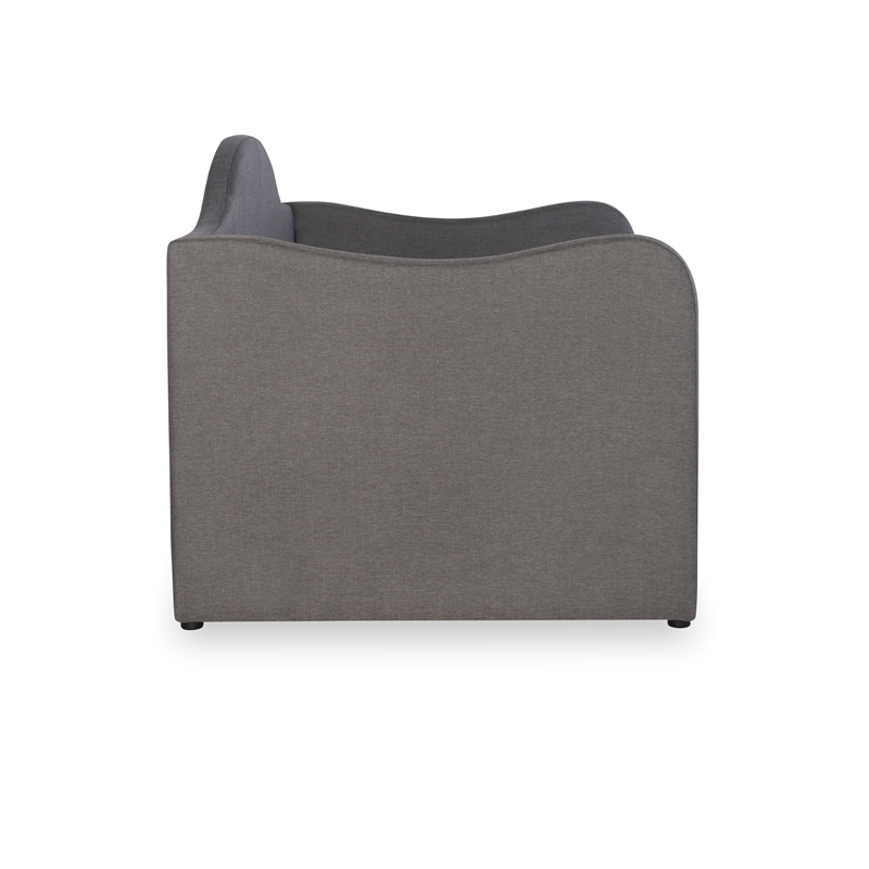 Linon Siena Upholstered Day Bed with Trundle in Gray Fabric and Black Legs