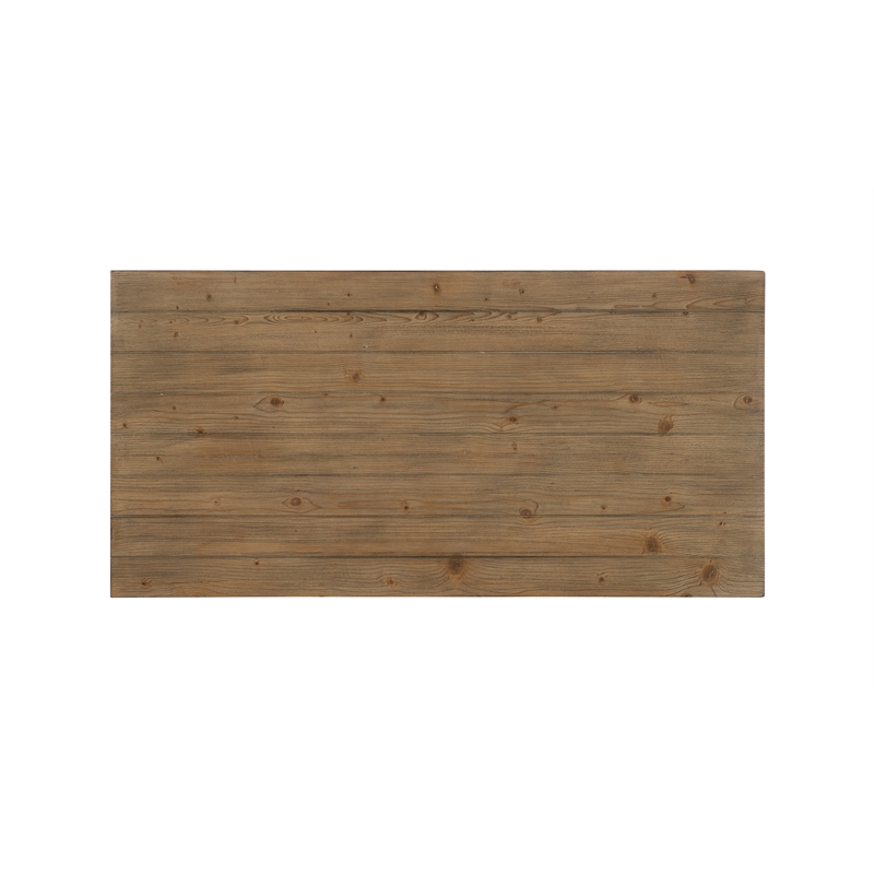 Linon Benjamin Wood Desk Distressed Steel Base 4 Open Shelves in Weathered Brown