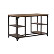 Linon Benjamin Wood Desk Distressed Steel Base 4 Open Shelves in Weathered Brown